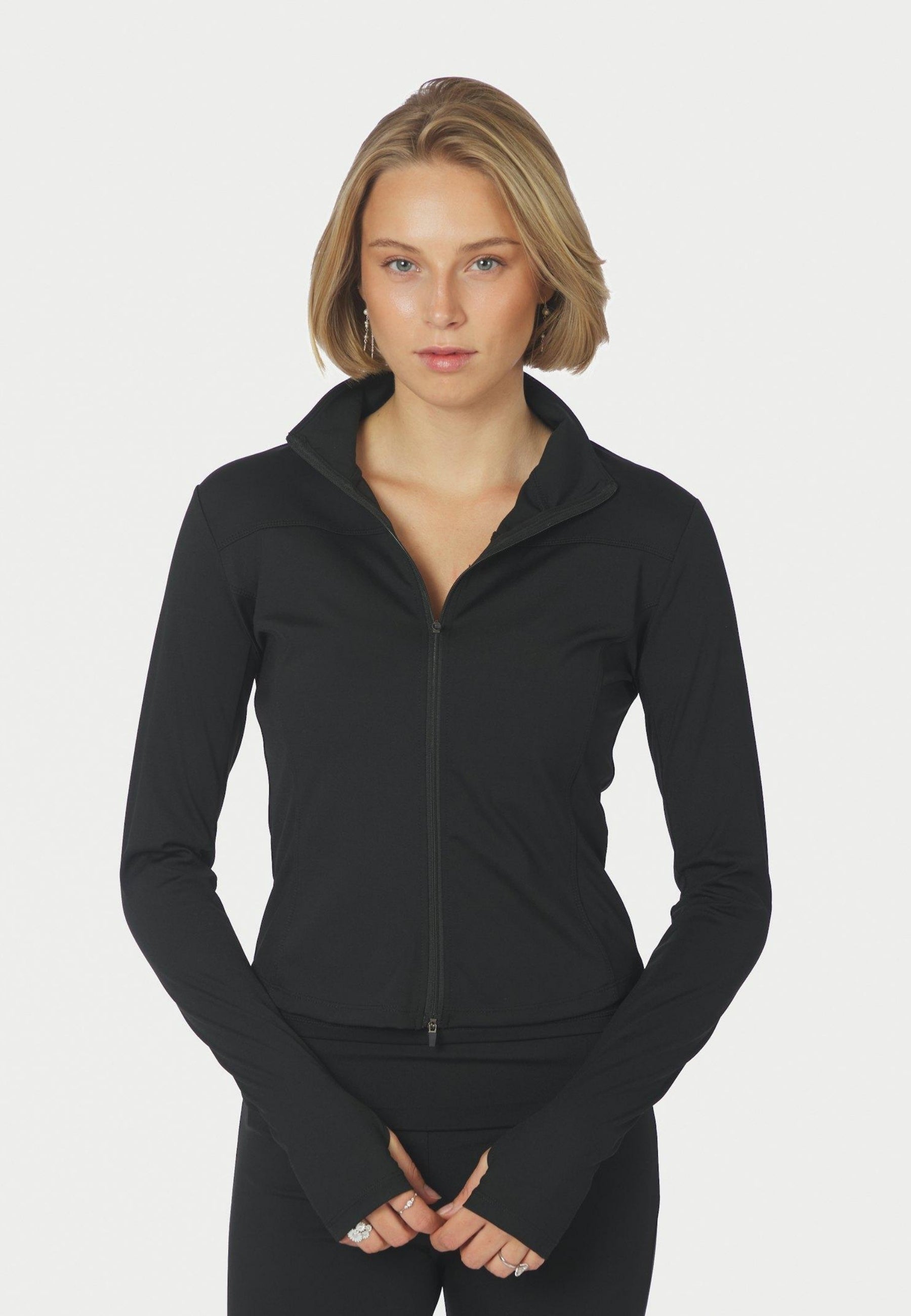 167175 Nolana Zip Blouse_Black_Model_1