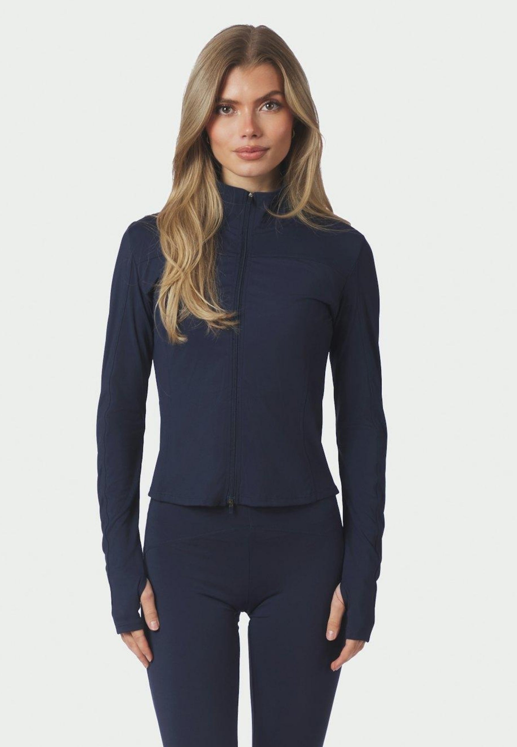 167175 Nolana Zip Blouse_Navy_Model_0