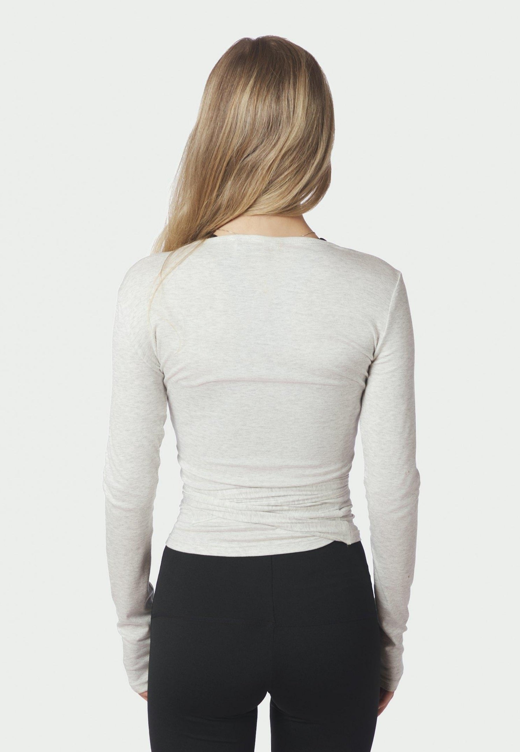 165501 Nia Jersey Wrap Blouse_Light Grey Melange_Model_2