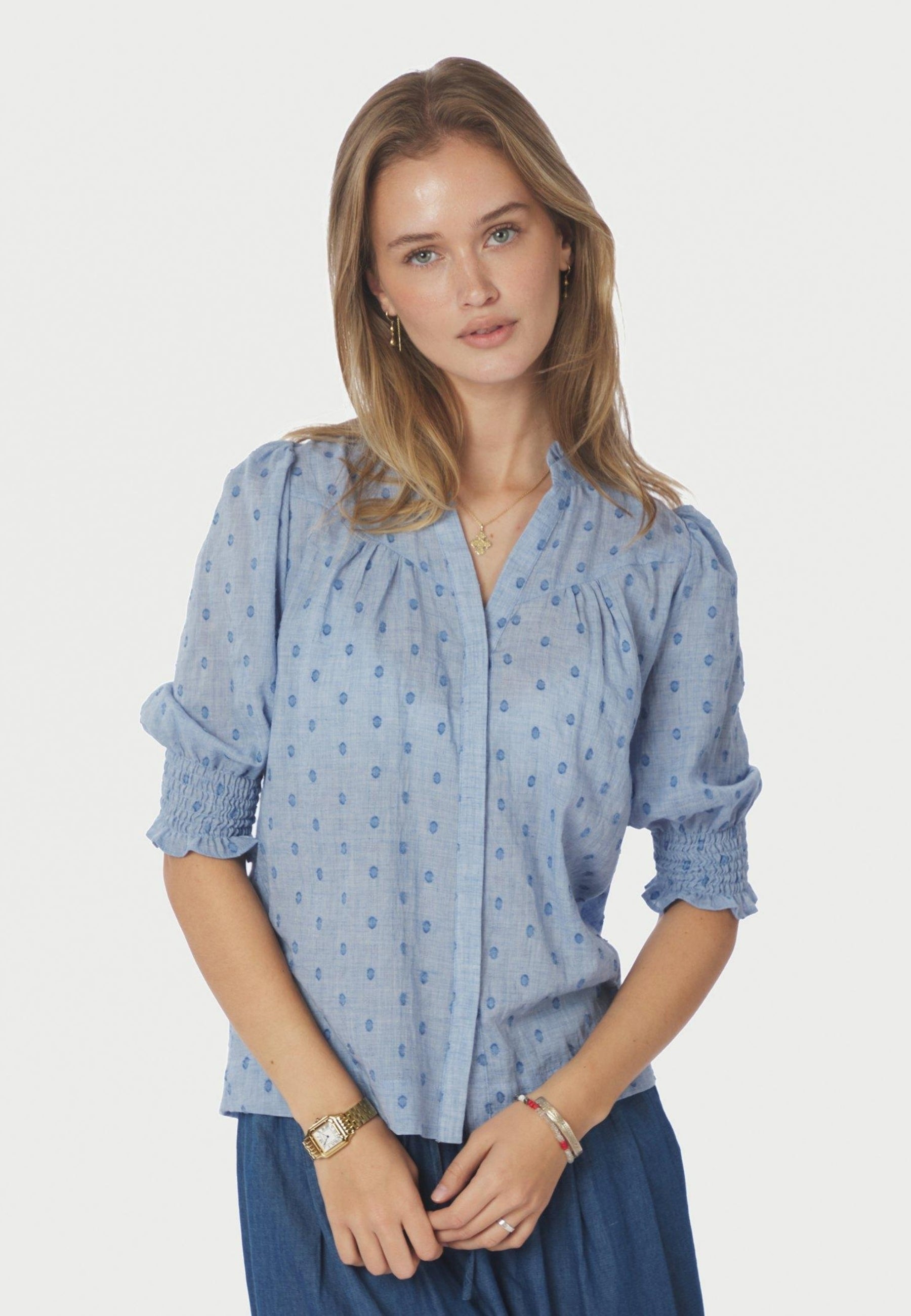167750 Diana Dobby S Blouse_Light Blue_Model_1
