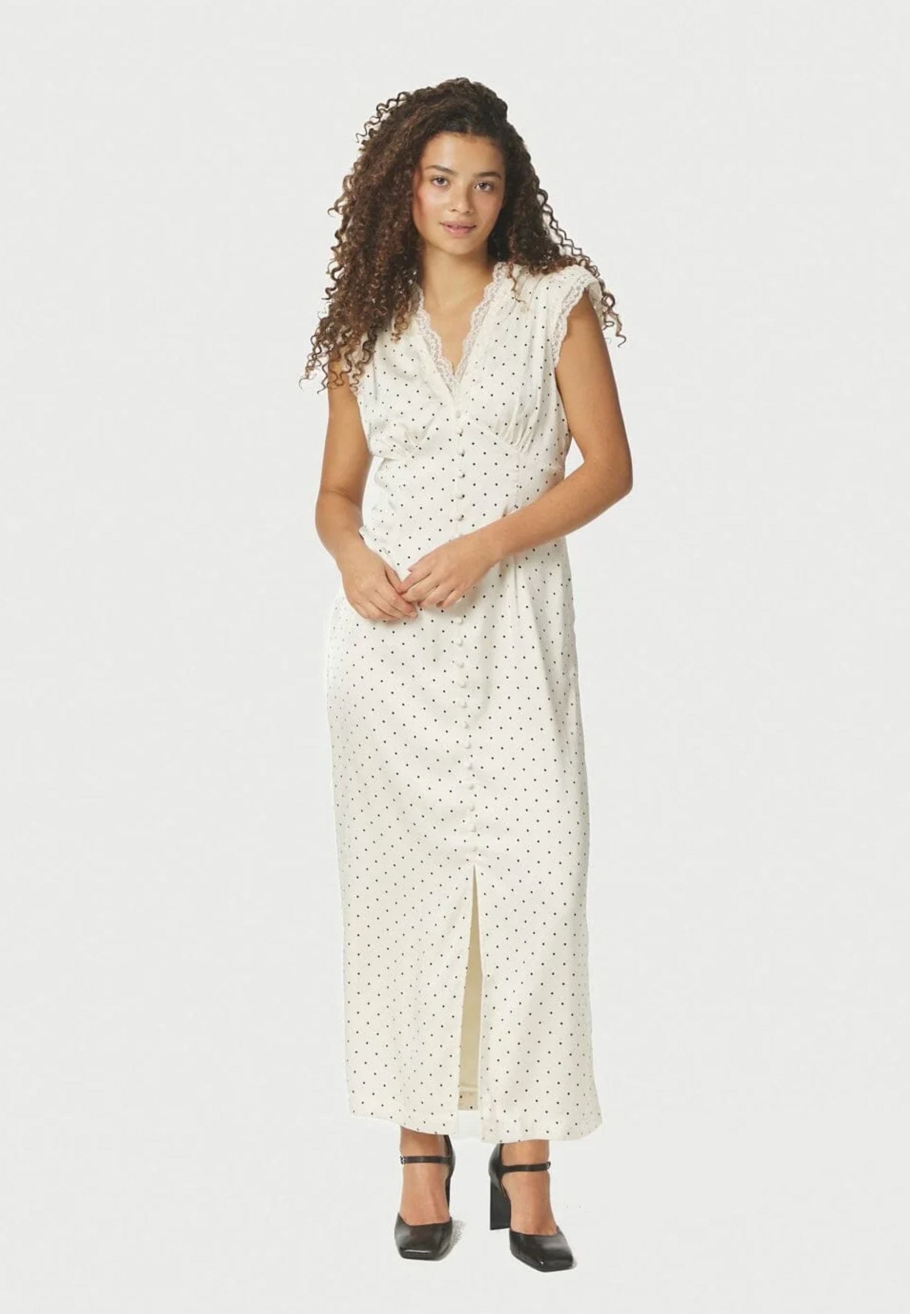 167777 Aniella Dot Dress_Creme_Model_0