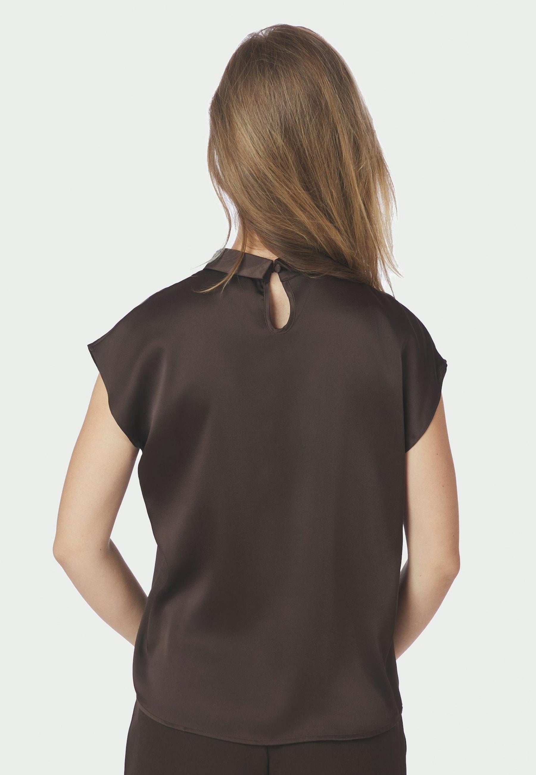 160990 Fleur Drapy Satin Blouse_Dark Brown_Model_4
