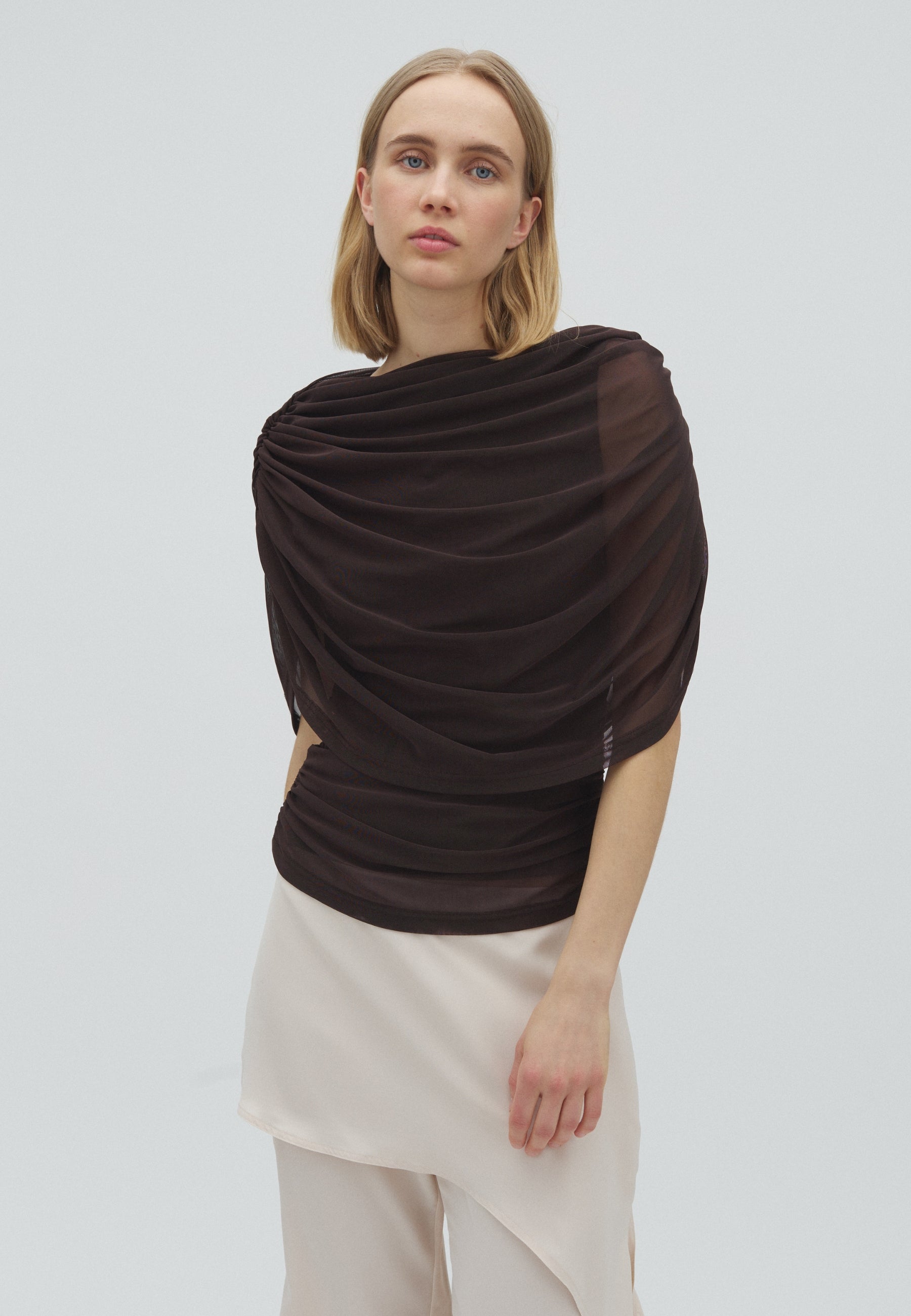 167447 Bottuna Drapy Mesh Top_Brown_Model_0