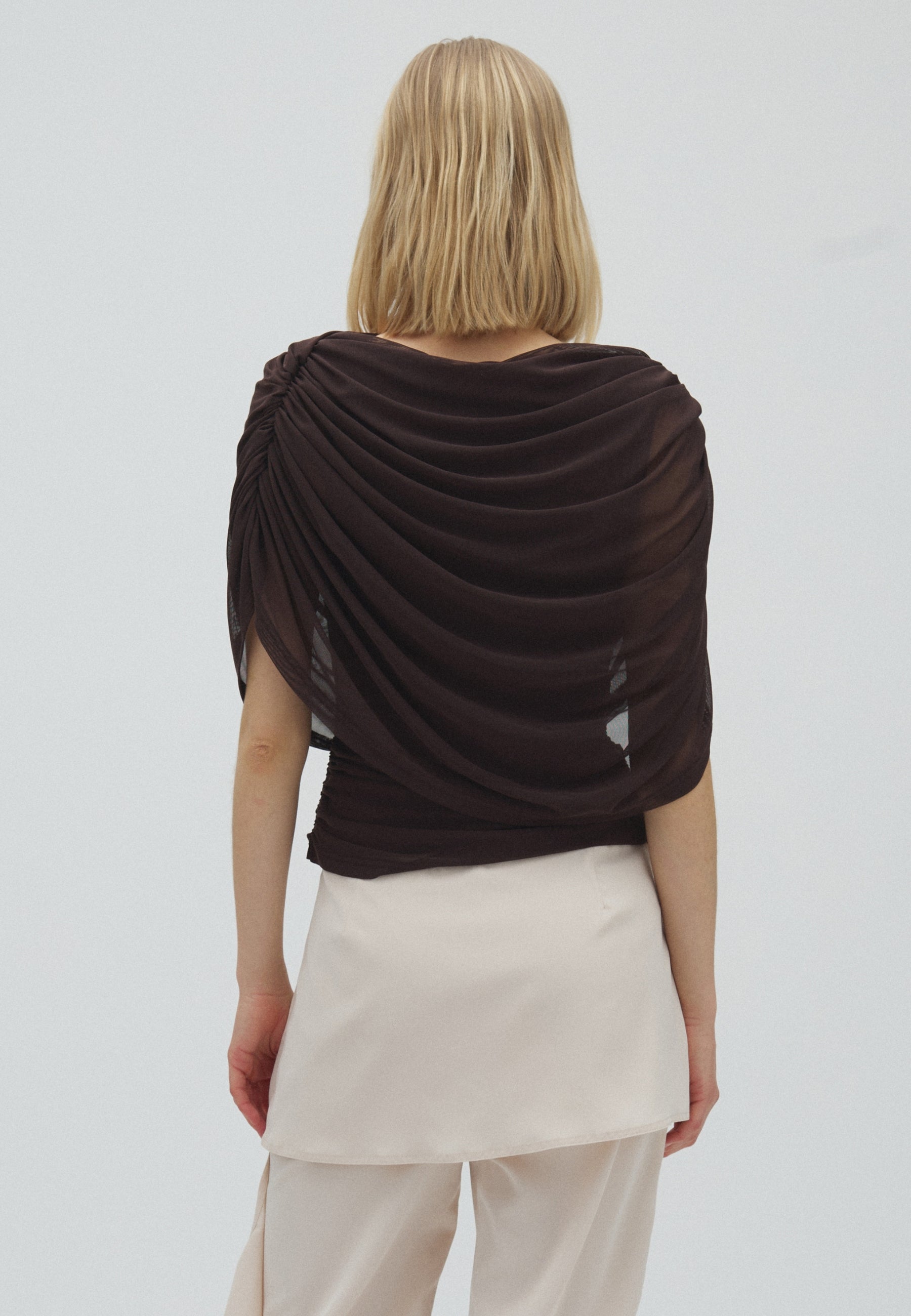 167447 Bottuna Drapy Mesh Top_Brown_Model_1