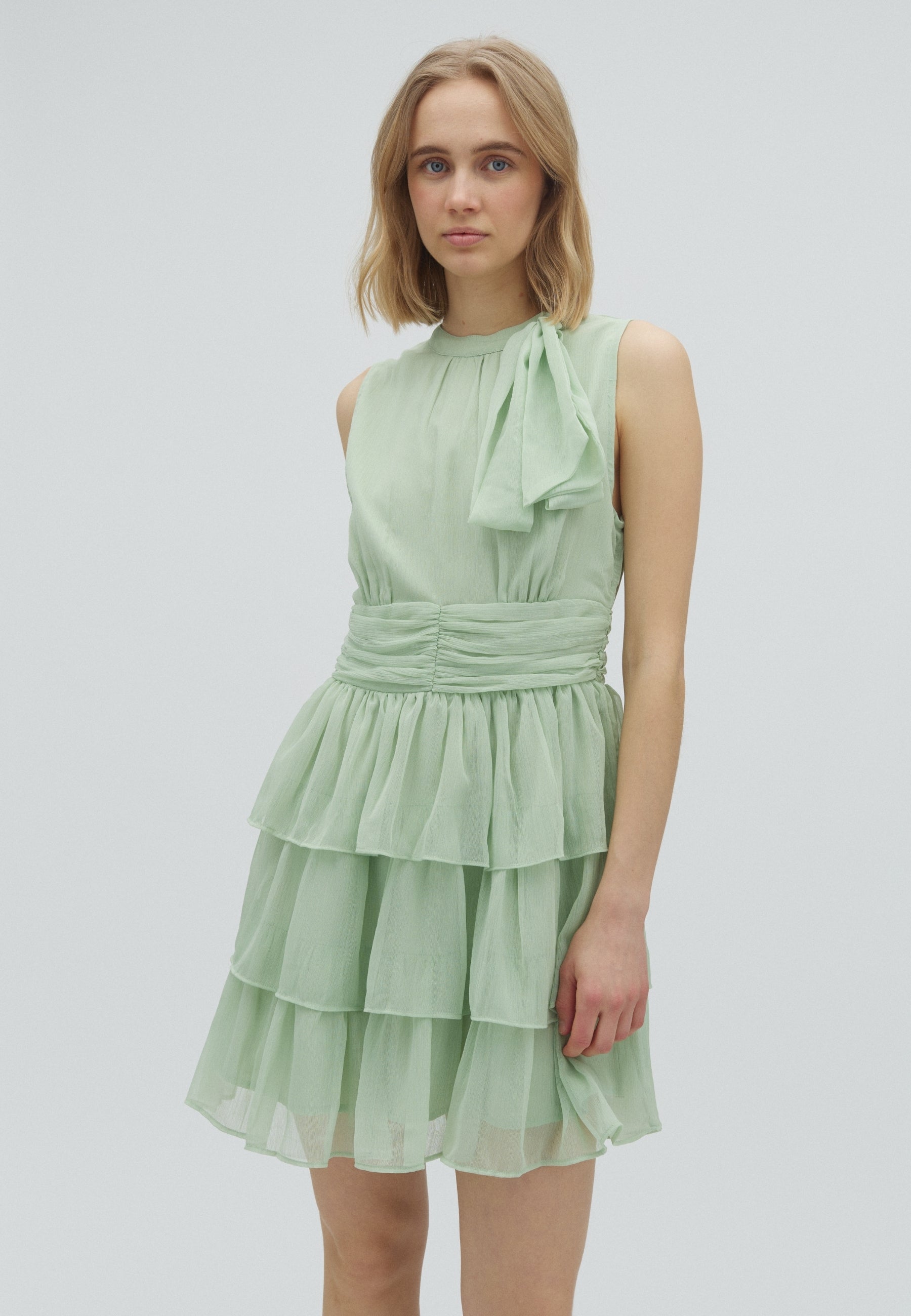 169166 Vay Solid Chiffon Dress_Mint Green_Model_1