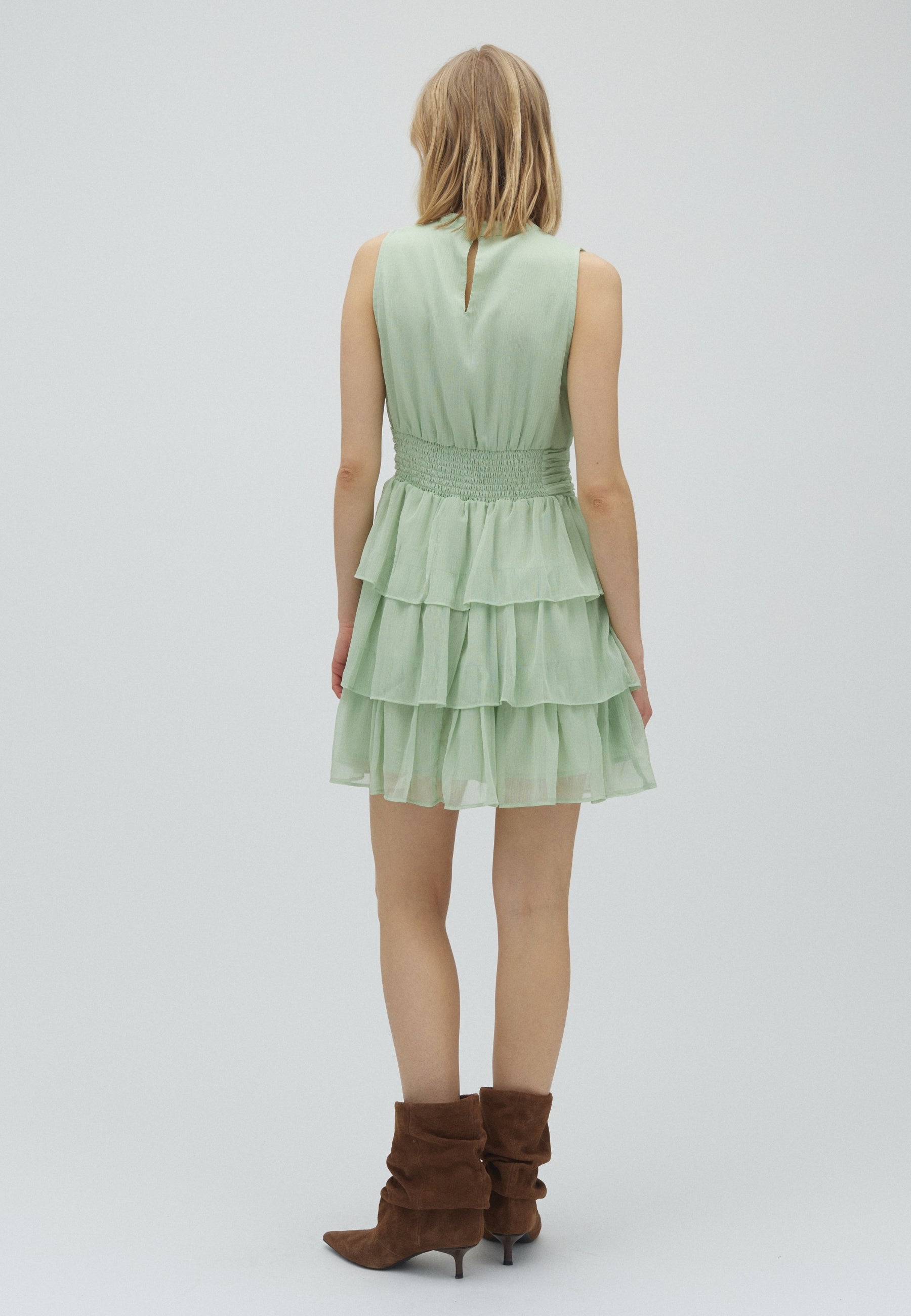 169166 Vay Solid Chiffon Dress_Mint Green_Model_2