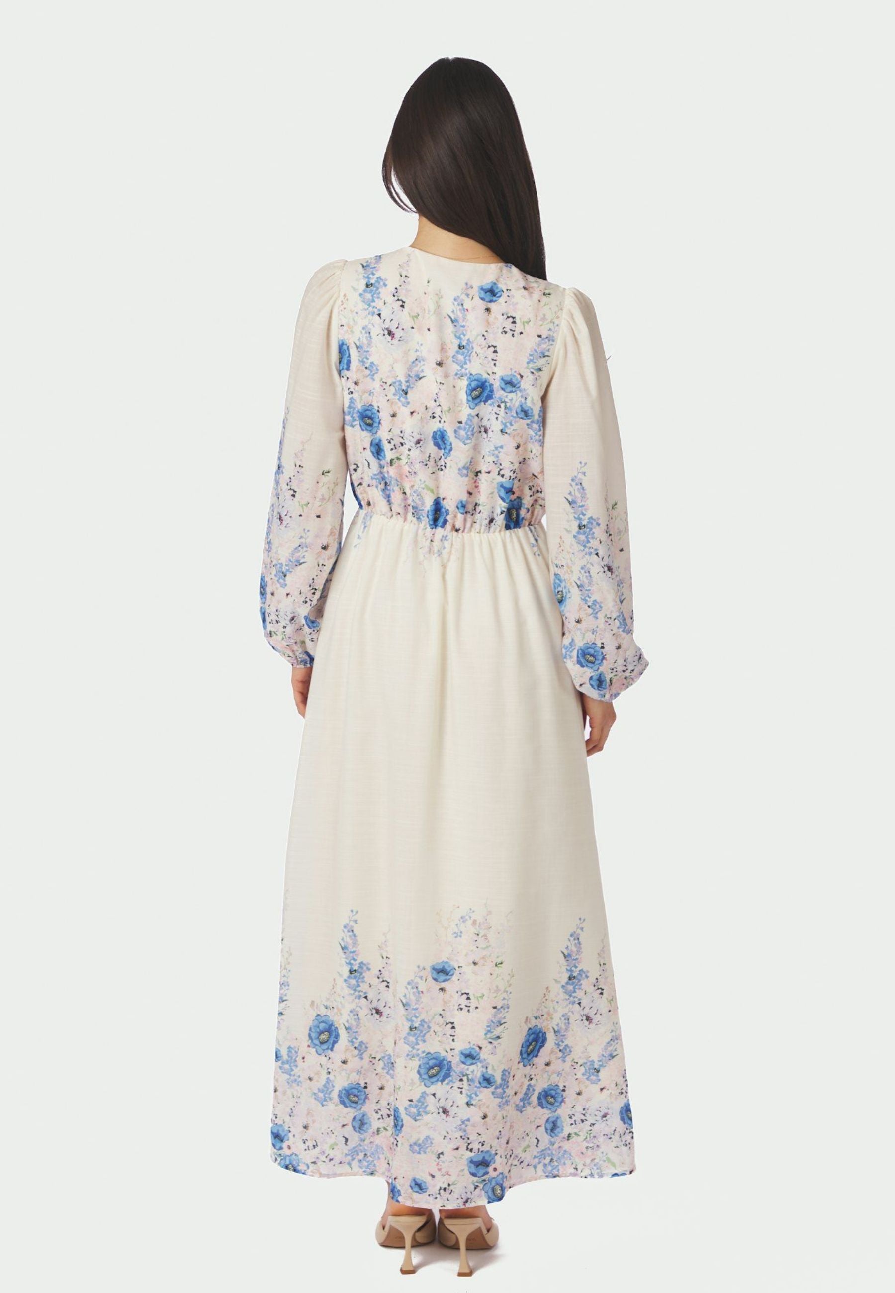 164828 Silfi Flower Print Dress_Blue_Model_2