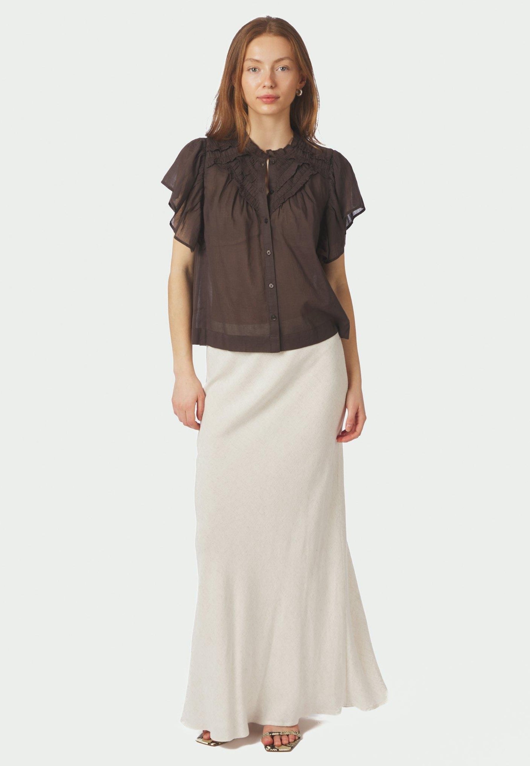 169039 Vinsa S Voile Top_Dark Brown_Model_2