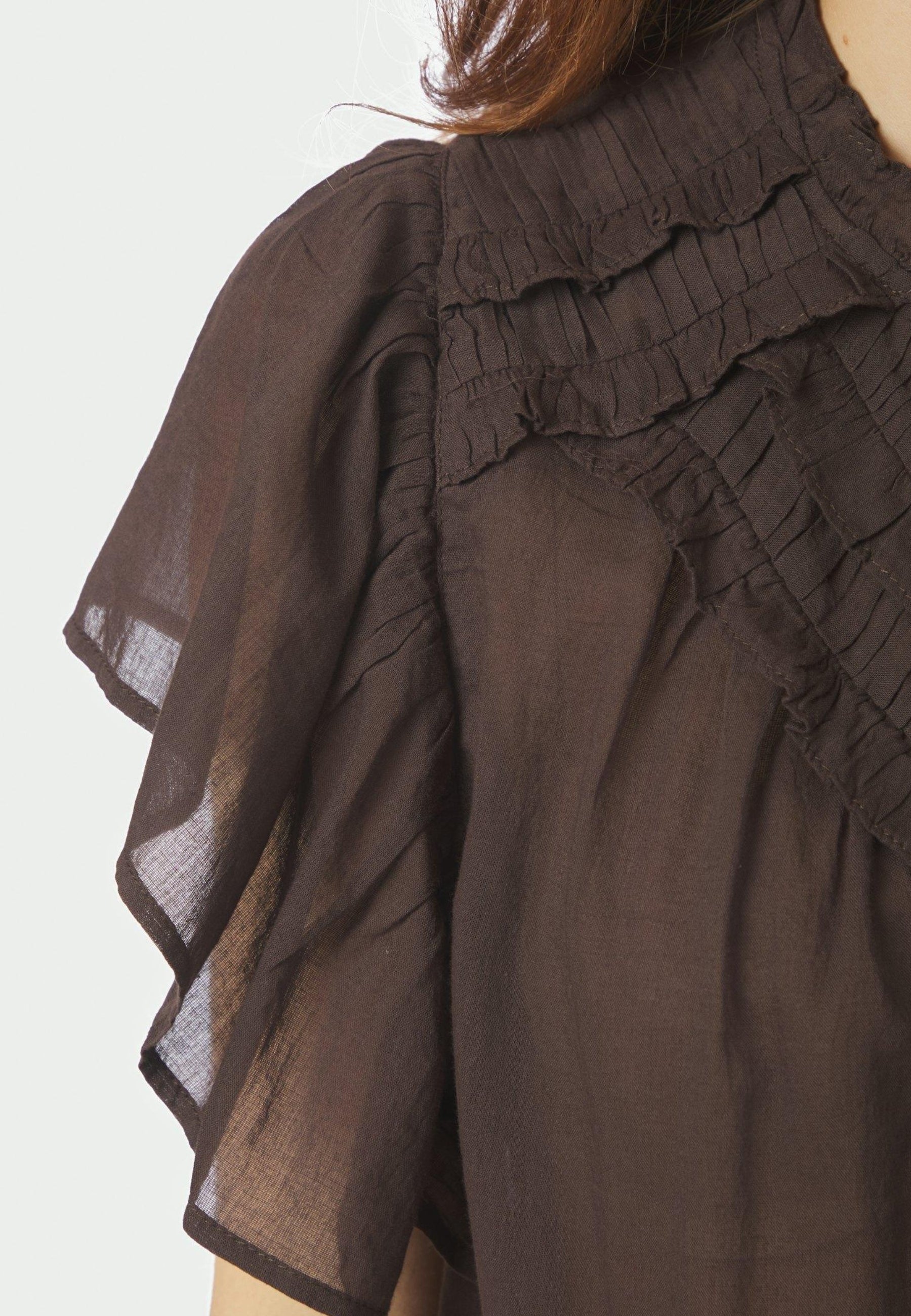 169039 Vinsa S Voile Top_Dark Brown_Model_1