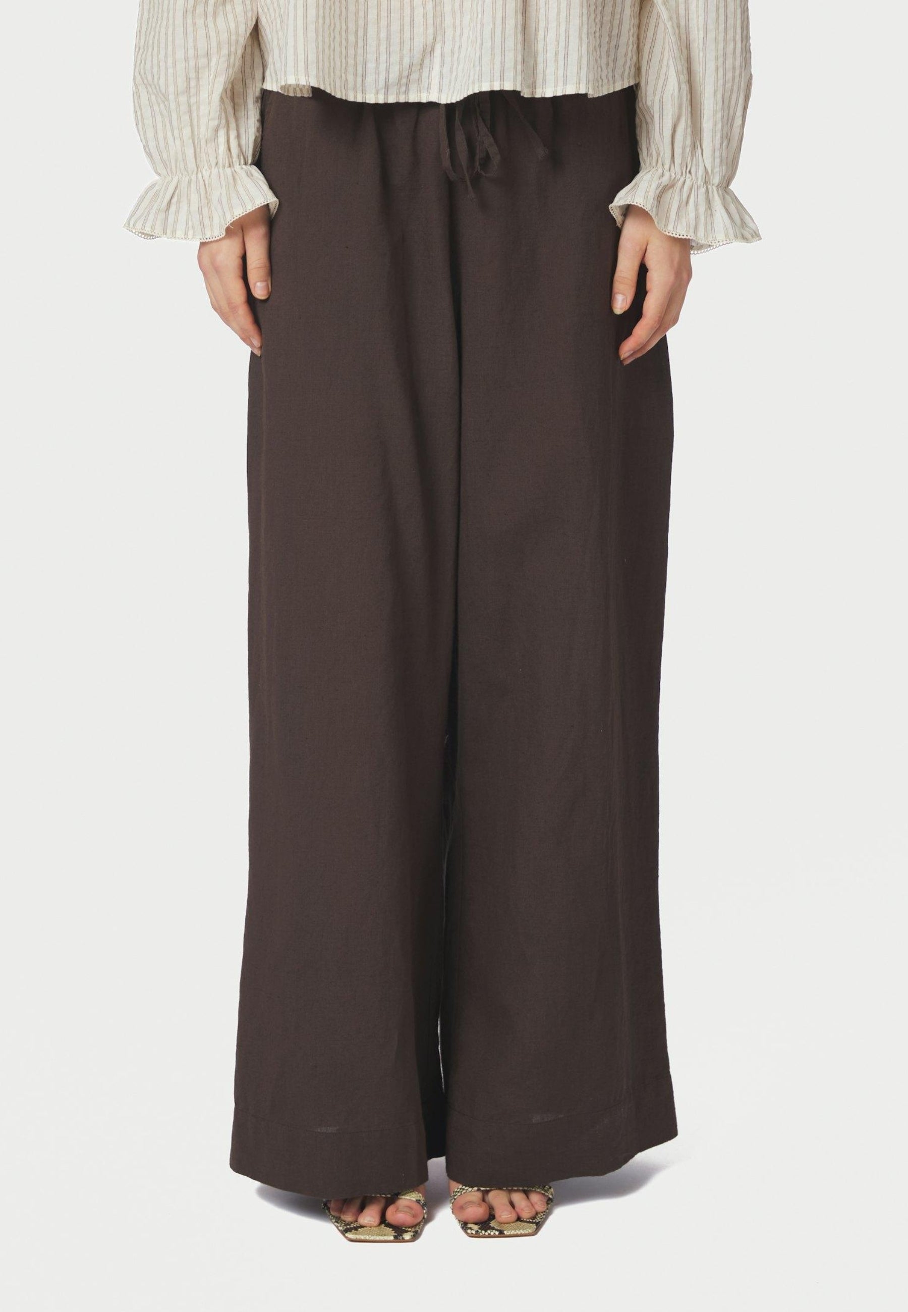167698 Heifa Linen Pants_Dark Brown_Model_1