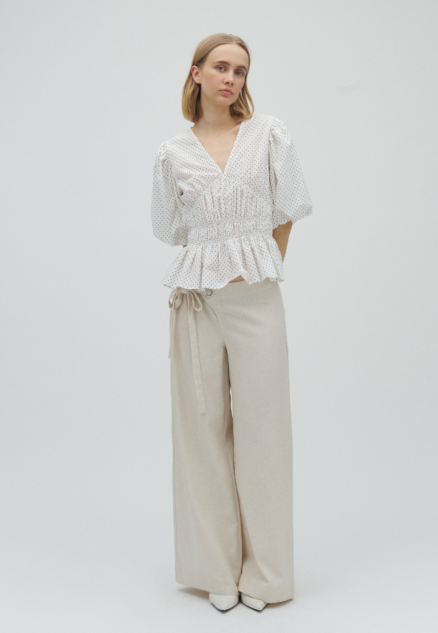 169555 Mapura Mini Dot Blouse_White_Model_2
