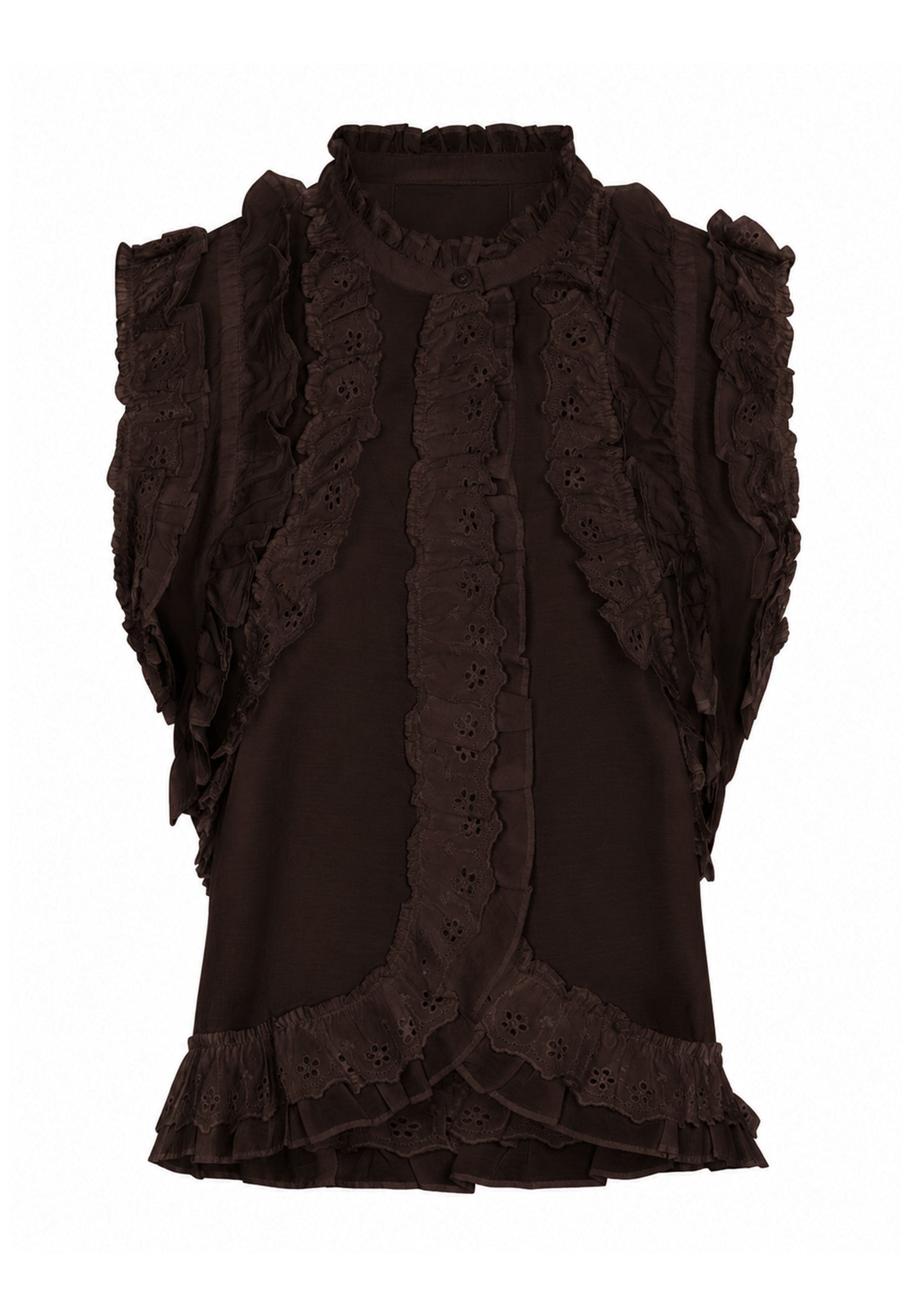 169572 Selia Ruffle Top_Dark Brown_Packshot_0