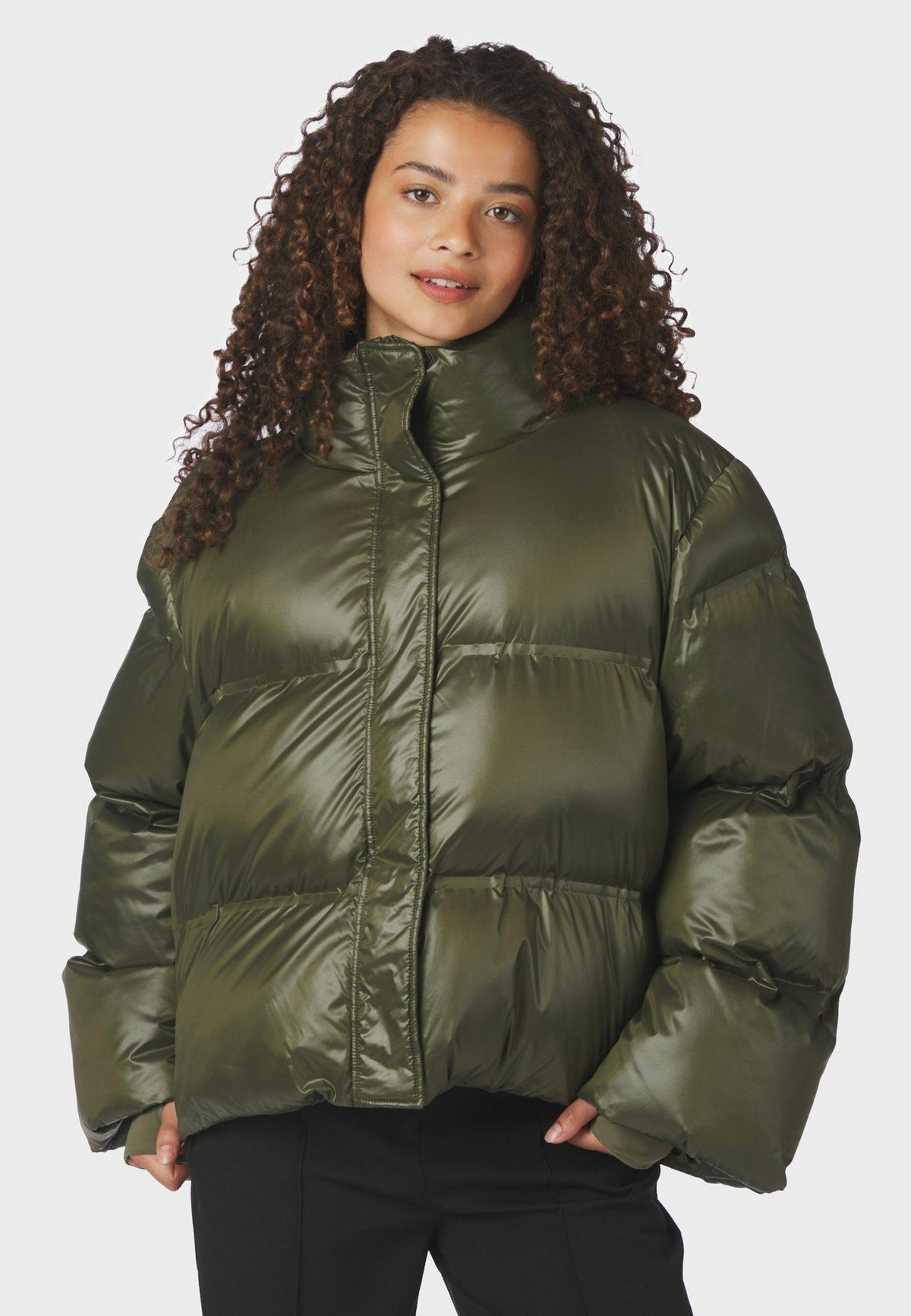 165094 Rhea Shiny Puffer Jacket_Olive_Model_0