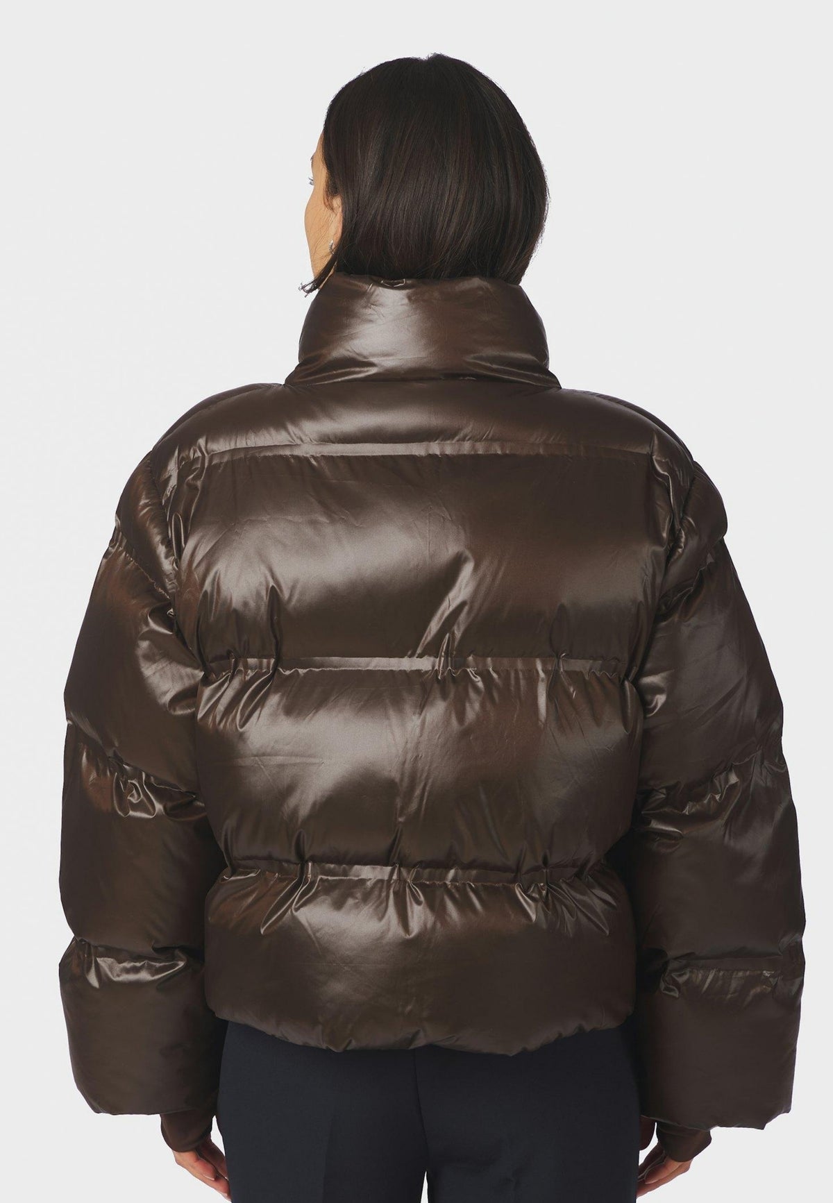 165094 Rhea Shiny Puffer Jacket_Chocolate Brown_Model_2