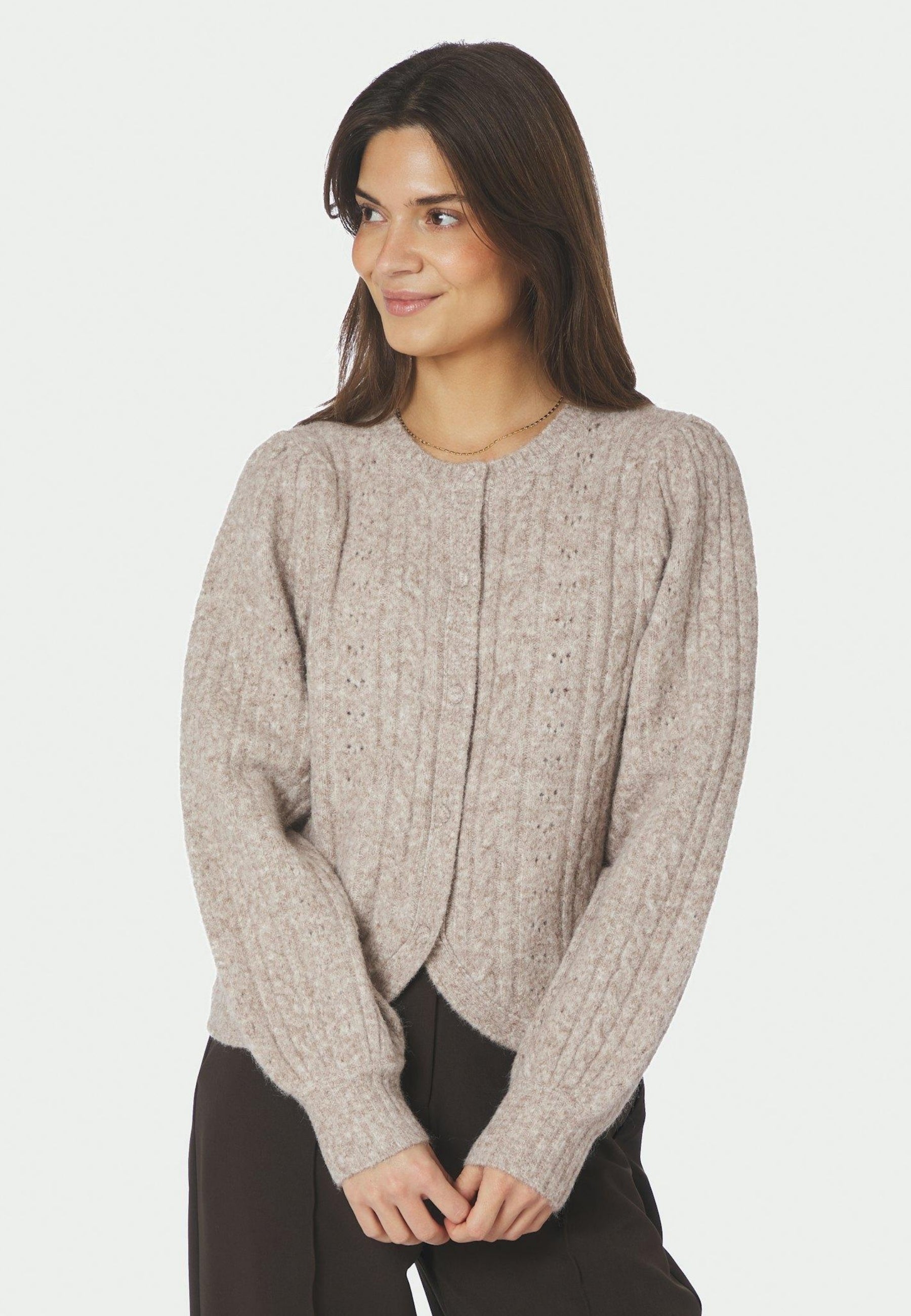 168505 Koteas Cable Knit Cardigan_Beige Melange_Model_0