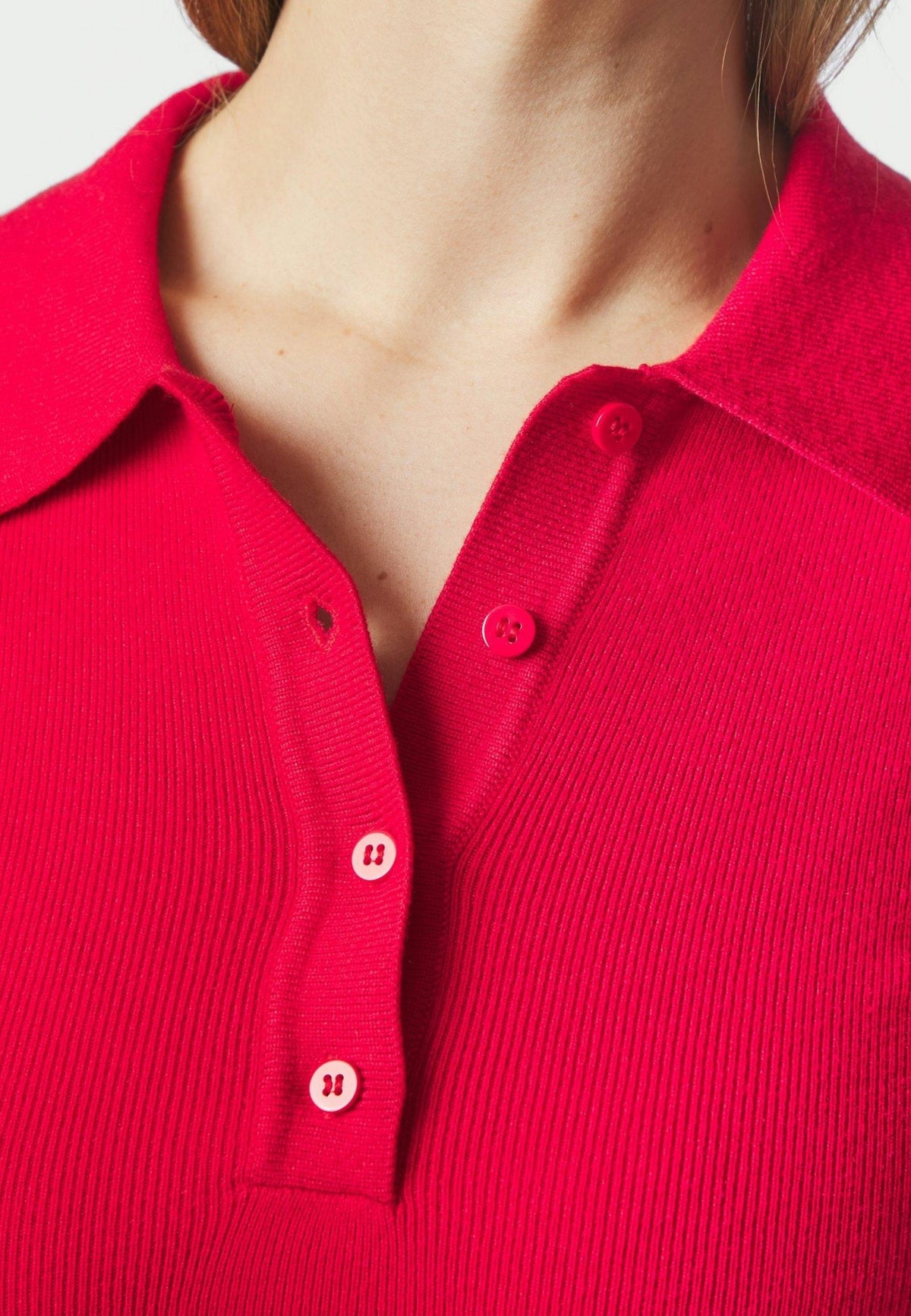169864 Fannya LS Solid Knit Polo_Red_Model_1