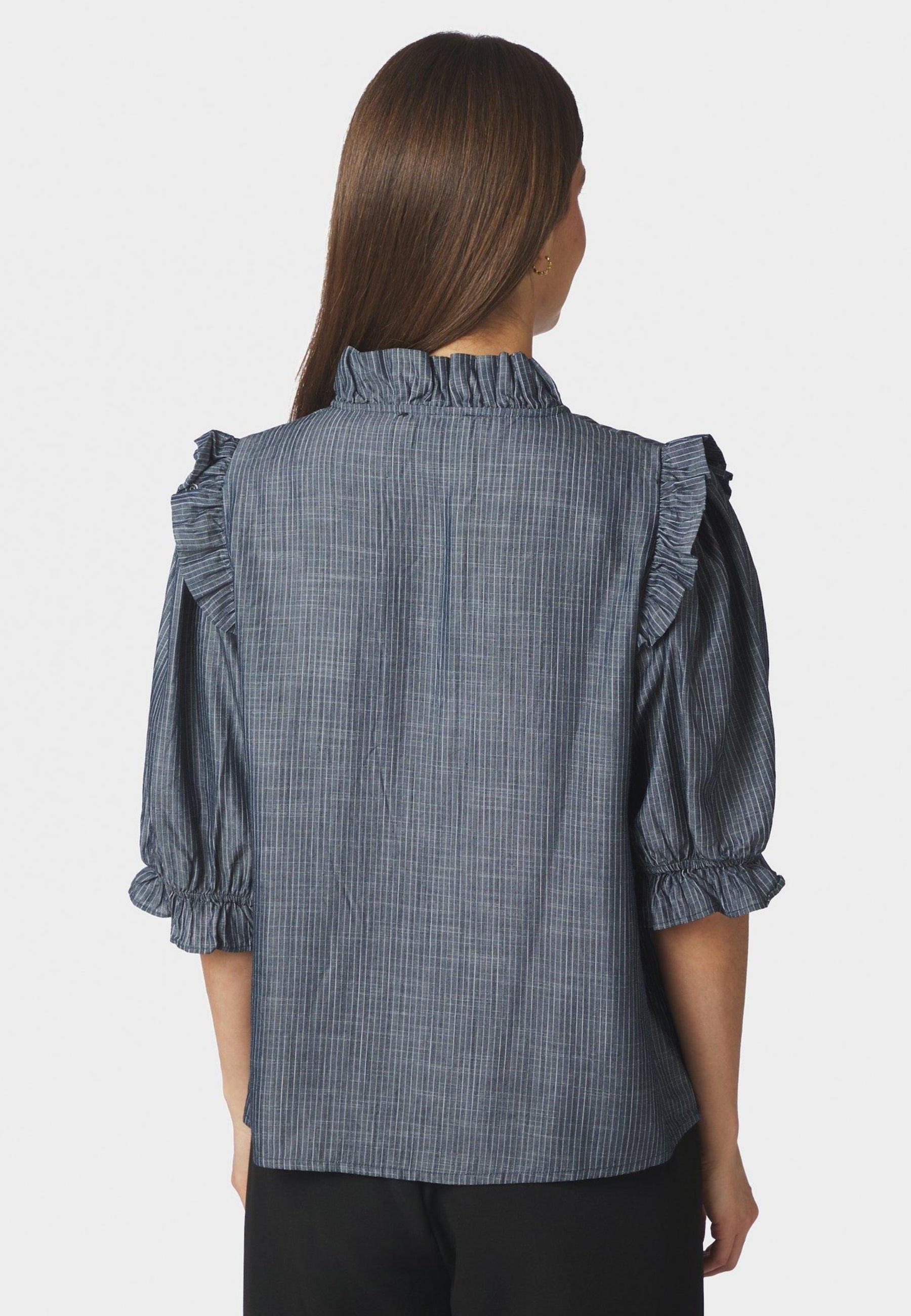 169737 Chacha Chambray Stripe Blouse_Dark Blue_Model_2