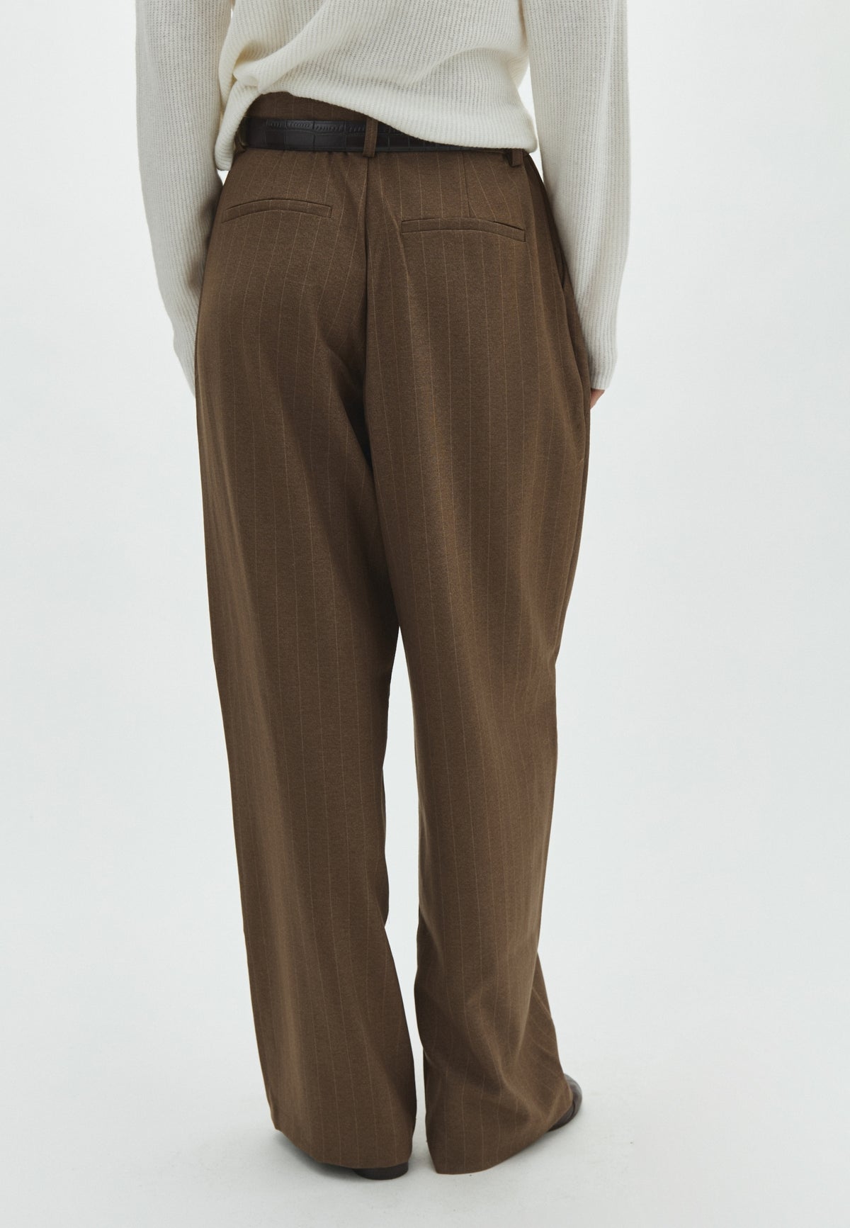 170535 Palina Pinstripe Wrap Pants_Taupe_Model_2
