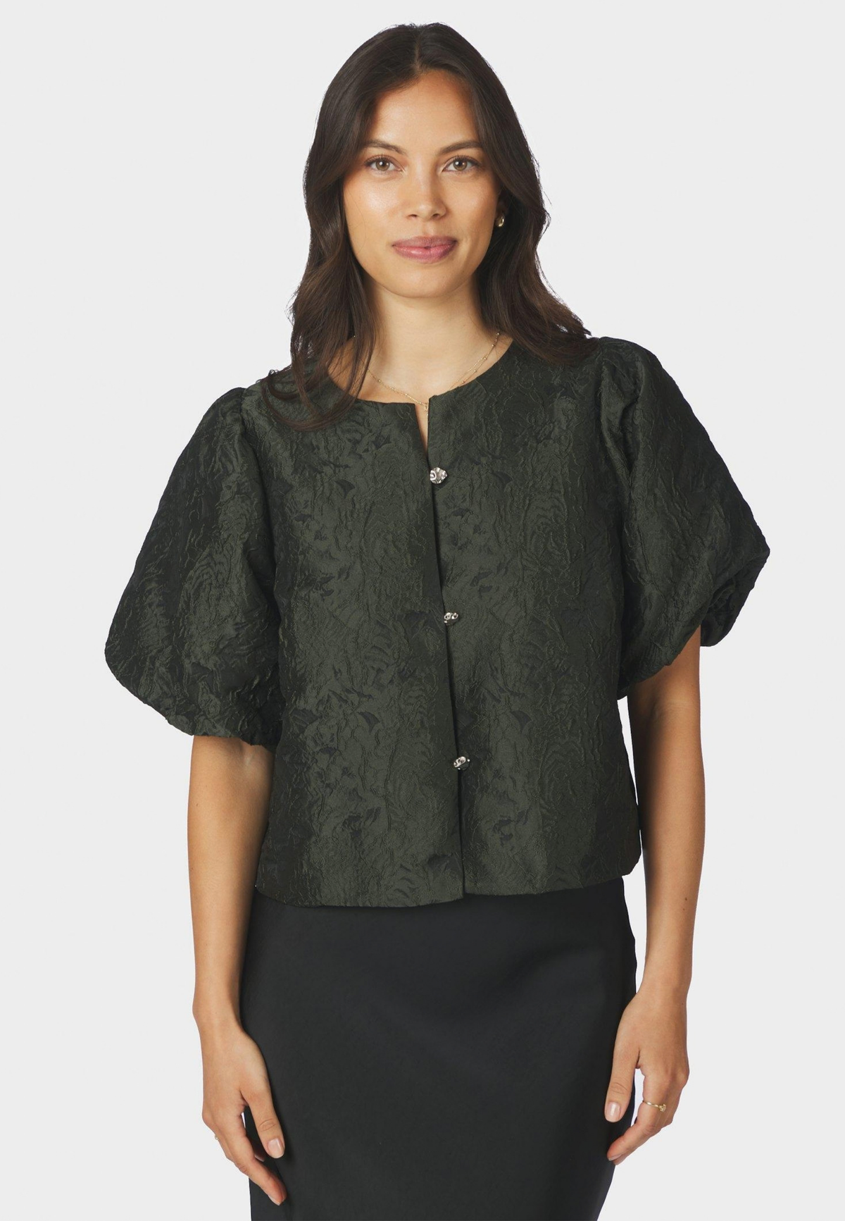 166369 Aisa Brocade Blouse_Dark Green_Model_0