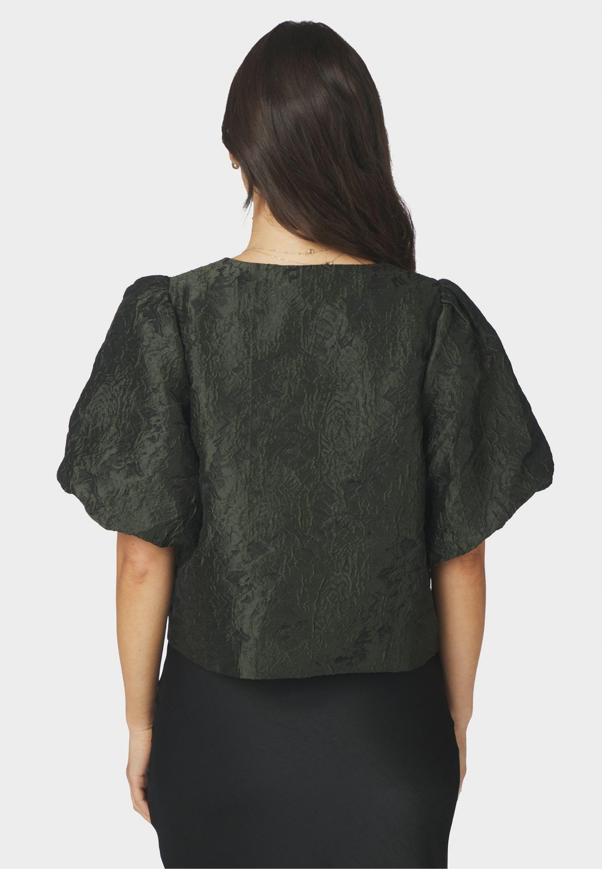 166369 Aisa Brocade Blouse_Dark Green_Model_2