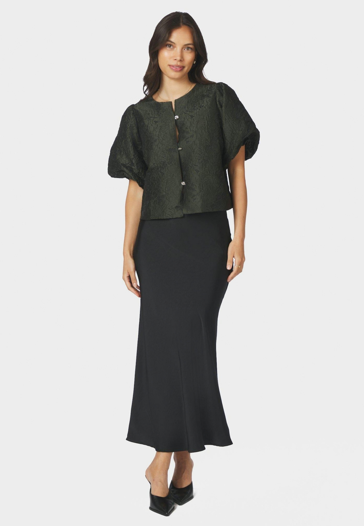 166369 Aisa Brocade Blouse_Dark Green_Model_3