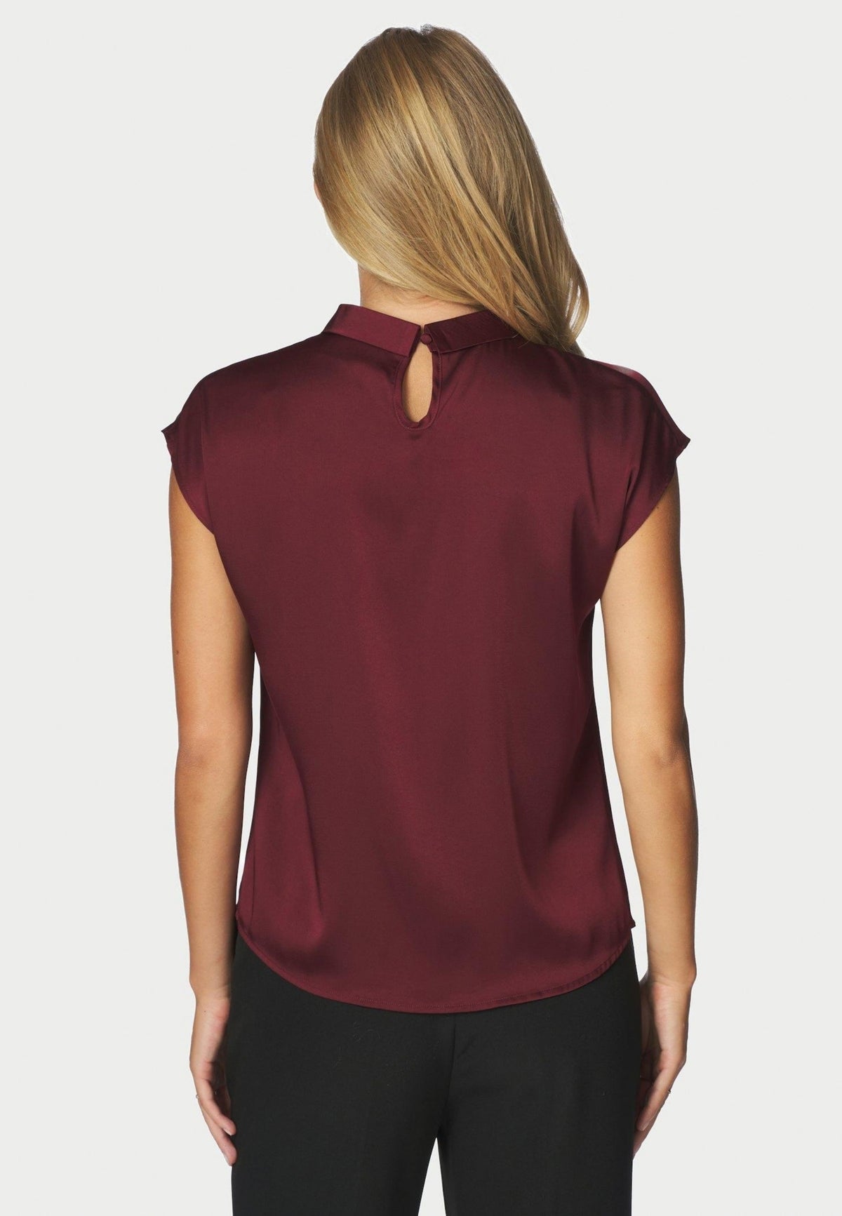 160990 Fleur Drapy Satin Blouse_Burgundy_Model_2