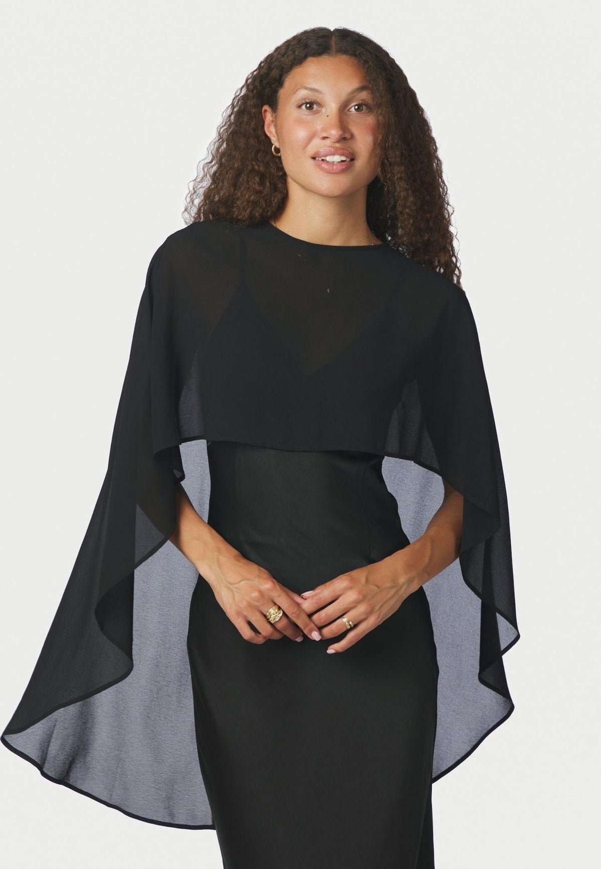 170836 Manufi Chiffon Cape_Black_Model_0