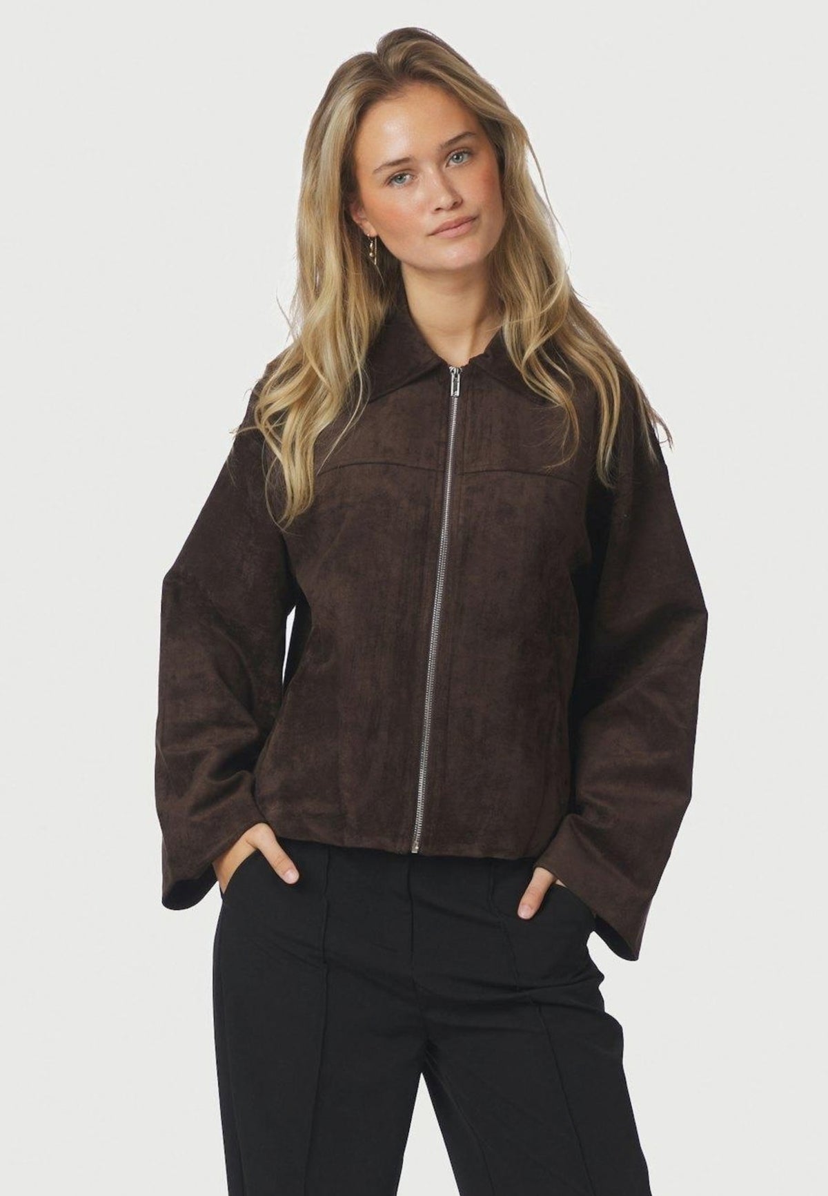 164002 Titan Faux Leather Jacket_Dark Brown_Model_0