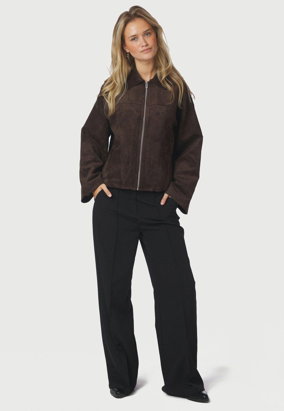 164002 Titan Faux Leather Jacket_Dark Brown_Model_3