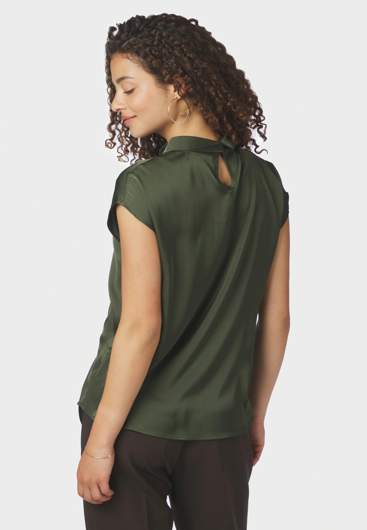 160990 Fleur Drapy Satin Blouse_Army_Model_2