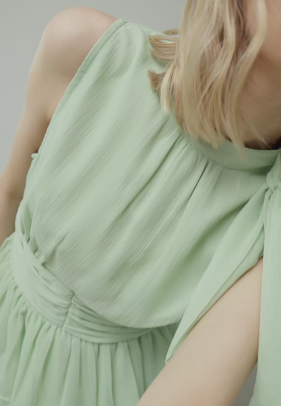 169166 Vay Solid Chiffon Dress_Mint Green_Video_0