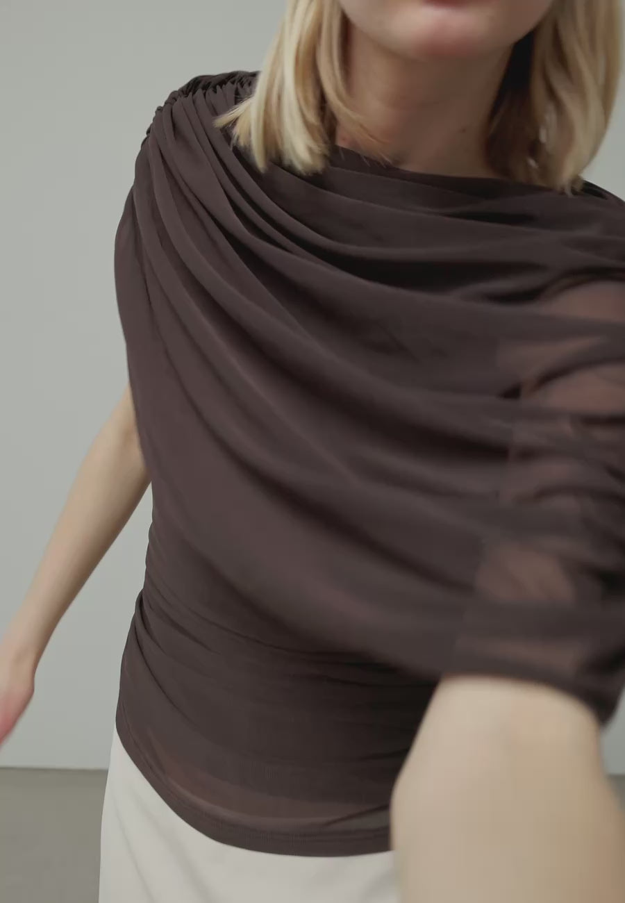 167447 Bottuna Drapy Mesh Top_Brown_Video_0